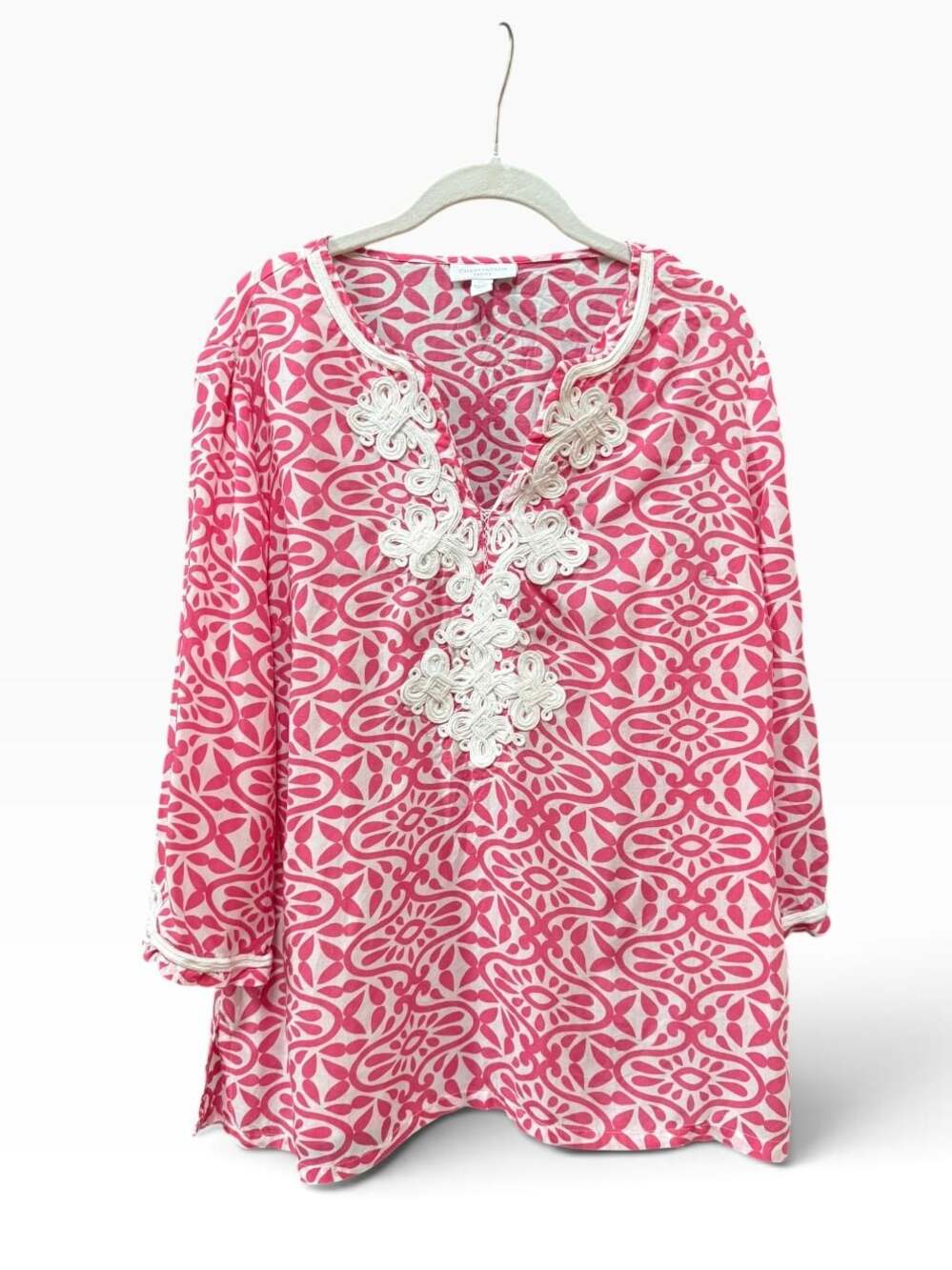 Charter Club Iconic Print Embroidered Tunic Glamour Pink Size PL